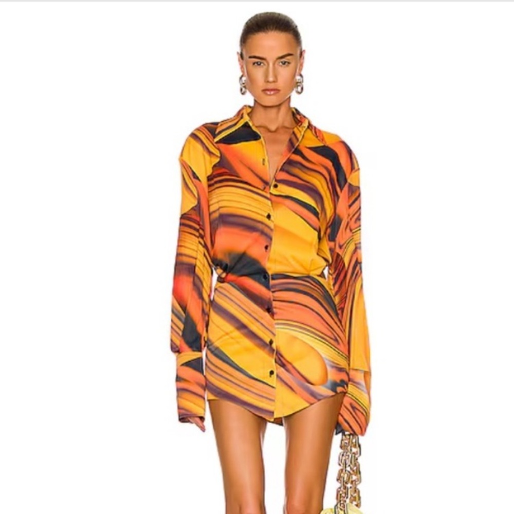 The Attico Mini Dress in Orange and Yellow Swirl